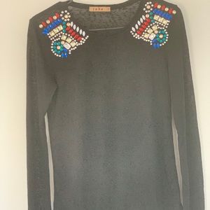 [Jada] black bejeweled LS top
